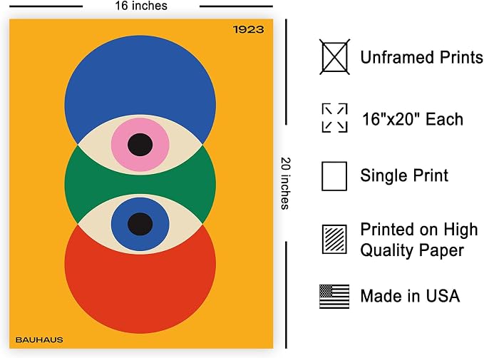Poster Master Bauhaus Poster - Abstract Eyes Print - Graphic Design - Eye Illustration - Geometric Art - Chic Boho Design - Mid Century Modern Illustration - Living Room or Bedroom Wall Decor - 16x20 UNFRAMED Wall Decor