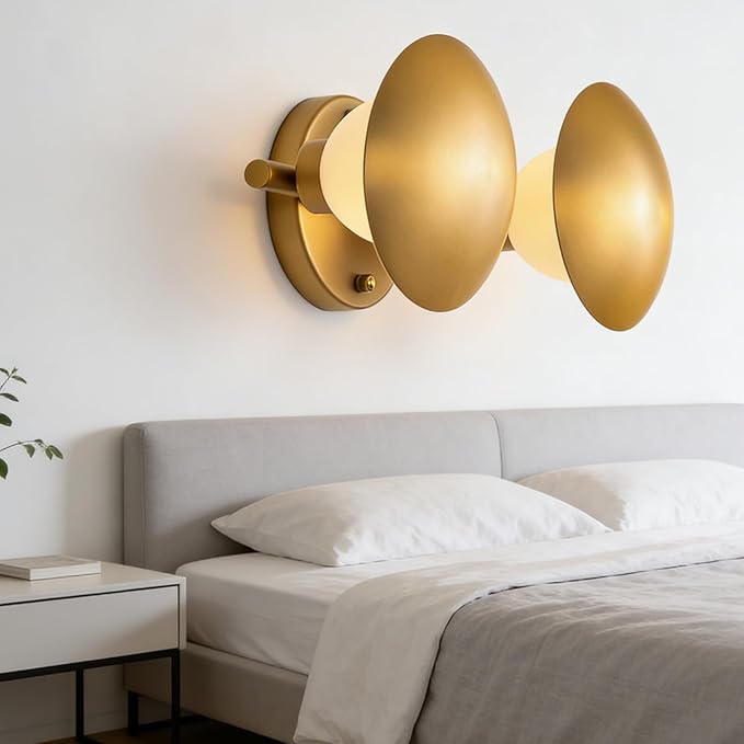 Modern Gold 2light Mushroom Wall Sconces, Globe Spherical Wall Lamp, Mid Century Small Brass Vanity Single Ball Lights Fixture, Contemporary Milk Glass Wall Mounted Lamp for Bedroom Bathroom Hallway