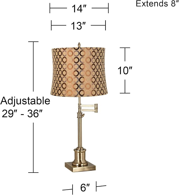 360 Lighting Westbury Traditional Swing Arm Desk Table Lamp Adjustable Height 36" Tall Antique Brass Copper Circles Drum Shade for Living Room Bedroom House Bedside Nightstand Home Office