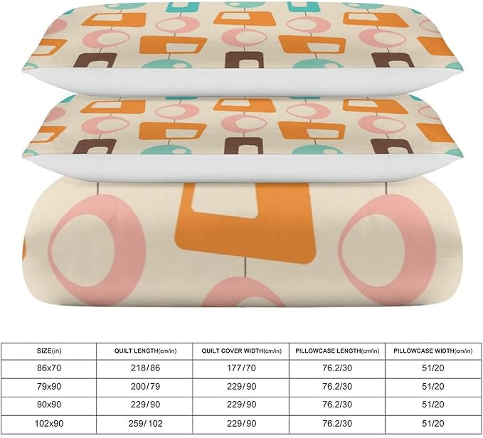 Colorful Aesthetic Comforter Cover Geometry Bed Set, Retro Atomic Duvet Cover，Modern Mid Century Bedding Sets，Aesthetic Abstract Art Bedding 3 Piece (1 Duvet Cover 90"x90" + 2 Pillow Sham 20"x30")