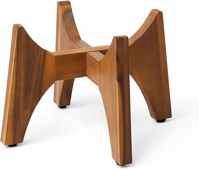 KUTE NEST 8.8" H x 14" W Acacia Solid Wood Plant Stand, Mid Century Plant Holder for Outdoor & Indoor Use, Ideal for Corso & Arco Planter, Walnut Finish for Modern Home (Walnut, Low - Small)