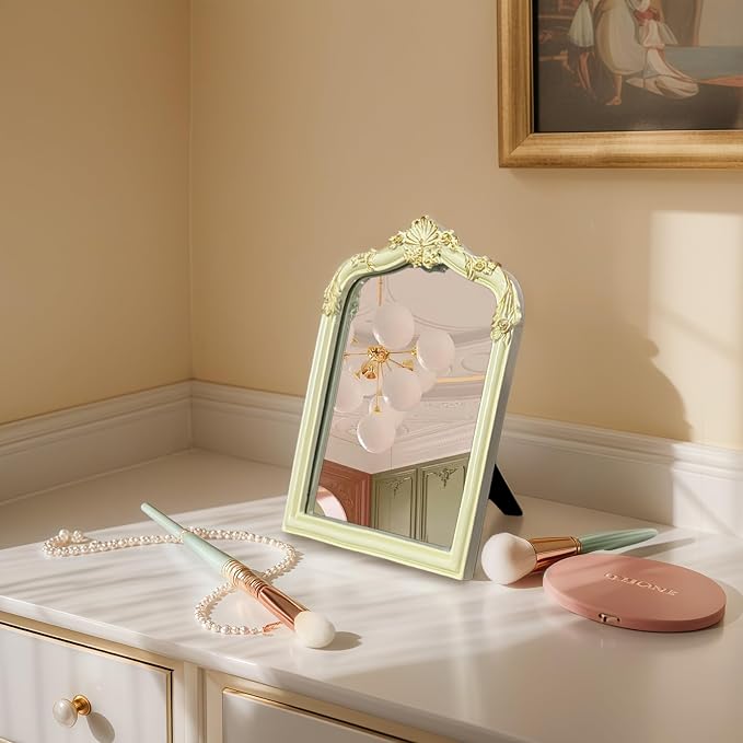 Cream Flower Bow Mirror - 13x10 Inch Elegant Decorative Accent, Wall-Mounted & Tabletop Makeup Mirror for Bedroom Decor