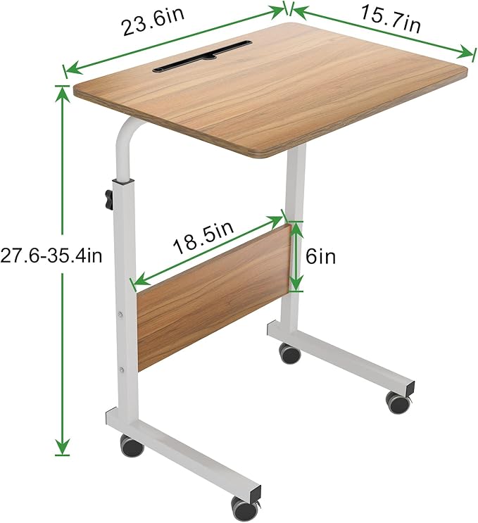 DlandHome Rolling Laptop Desk Stand Up Desk Adjustable Mobile Laptop Desk, 23.6 Inches Medium Size Side Table, Movable w/Tablet Slot & Wheels, Portable Stand for Bed Sofa Oak