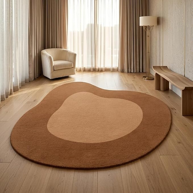 Tan Brown Irregular Rug Washable Non Slip Irregular Shaped Area Rug for Bedroom Living Room Farmhouse Modern Abstract Unique Designer Rug Minimalist Boho Meetingroom Home Office Foldable Carpet 6ft