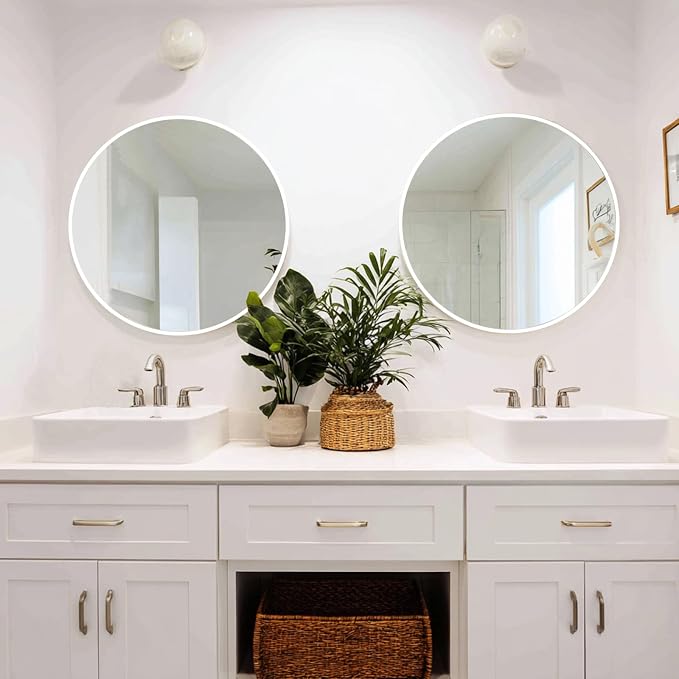 Sunniry White Round Mirror 24 inch, 2 Pack White Circle Mirror, Round Bathroom Mirrors Metal Frame for Bathroom, Bedroom, Living Room, Hallway.