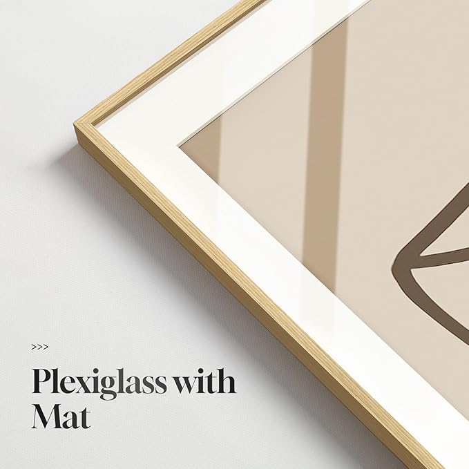 Framed Matisse Abstract Neutral Wall Art, 5 Piece Large Beige Canvas Prints Set, Modern Minimalist Geometric Botanical Paintings for Living Room, Bedroom, Hallway, Home Office, Guest Room