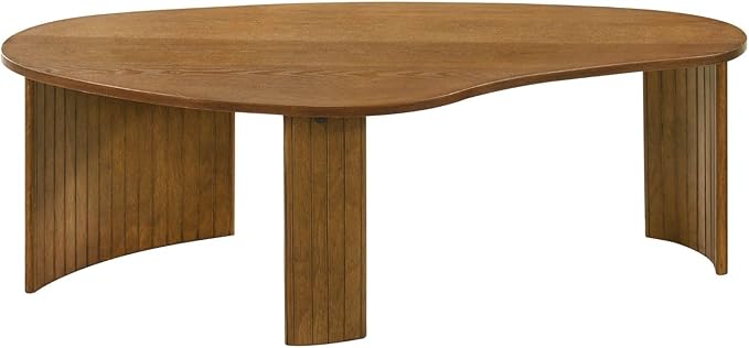 Mid Century Modern Walnut Coffee Table 47.25 Inch for Living Room, Sturdy Wood Center Table with Irregular Mango Top and Fluted Legs for Small Apartment