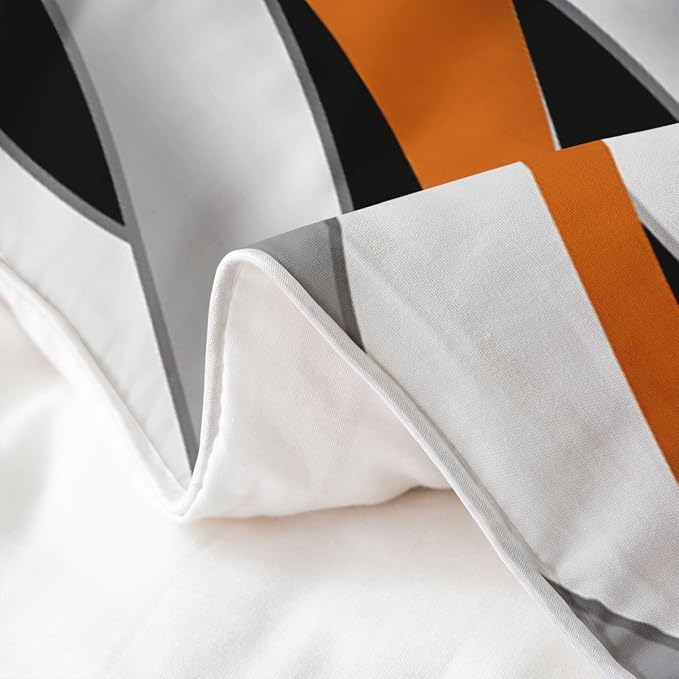 Erosebridal Orange Grey Black Stripes 100% Cotton Duvet Cover King Geometric Spiral Waves Bedding Set for Kids Teens Adults Swirl Lines Striped Comforter Cover Modern Mid Century Art Bed Set 3 Pcs