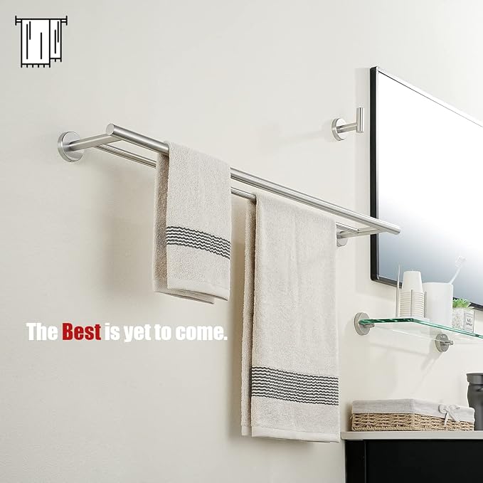 JQK Double Bath Towel Bar, 30 Inch 304 Stainless Steel Thicken 0.8mm Towel Rack for Bathroom, Towel Holder Brushed Finished Wall Mount, Useable Length 27 Inch, TB100L27-BN