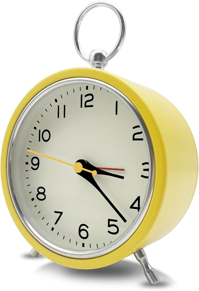 Rohome Small Alarm Clock with Night Light, Silent Quartz Movement, Non-Ticking, Decorative, Wall Hanging, for Bedside Table, Desk, Kitchen, Bedroom, Shelf, Nightstand, Office (Yellow)