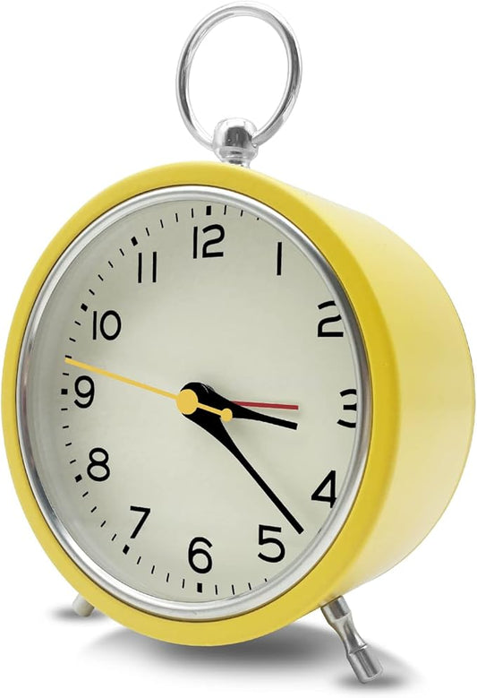 Rohome Small Alarm Clock with Night Light, Silent Quartz Movement, Non-Ticking, Decorative, Wall Hanging, for Bedside Table, Desk, Kitchen, Bedroom, Shelf, Nightstand, Office (Yellow)