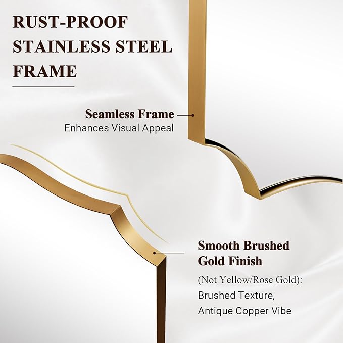 ANDY STAR Bathroom Vanity Mirror, 24x36 Irregular Wall Mirror, Gold Antique Mirror for Bathroom, Asymmetrical Mirror in Anti-Rust Stainless Steel Metal Frame, Wall Mount Horizontal or Vertical