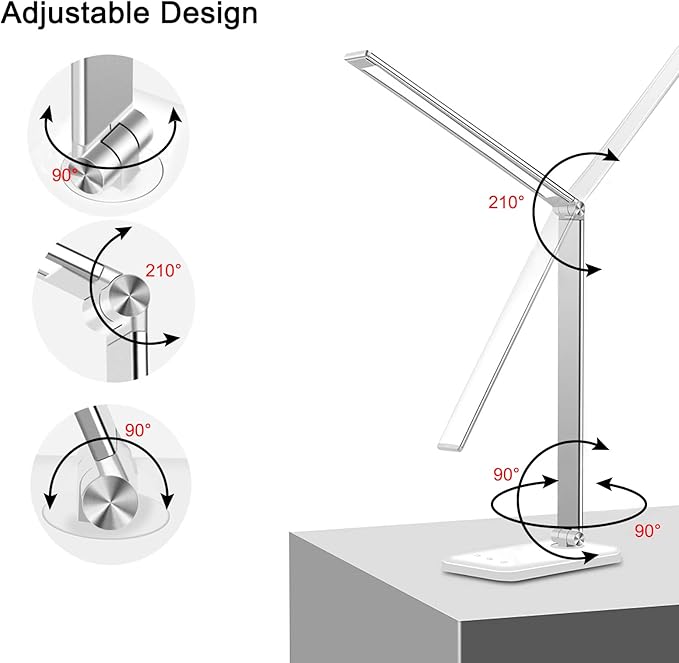 AFROG Multifunctional LED Desk Lamp with USB Charging Port, 5 Lighting Modes,5 Brightness Levels, Sensitive Control, 30/60 min Auto Timer, Eye-Caring Office Lamp，8W，5000K