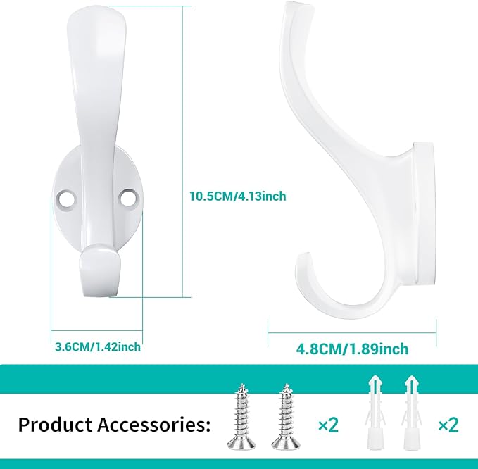 Coat Hooks Heavy Duty - Easy to Install Metal Towel Hooks Fashionable Wall Hooks for Hanging Hat, Towel, Key, Robe, Scarf, Bag, Cap (6 PCS White)