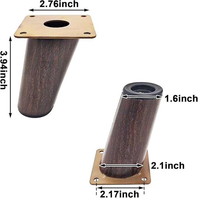 4 Inch Mid Century Modern Furniture Legs - 4 Pack Solid Wood Tapered Legs in Walnut Finish Replacement Sofa Legs for Couch, Bed, Dresser, TV Stand, Cabinet (Hardware Included)