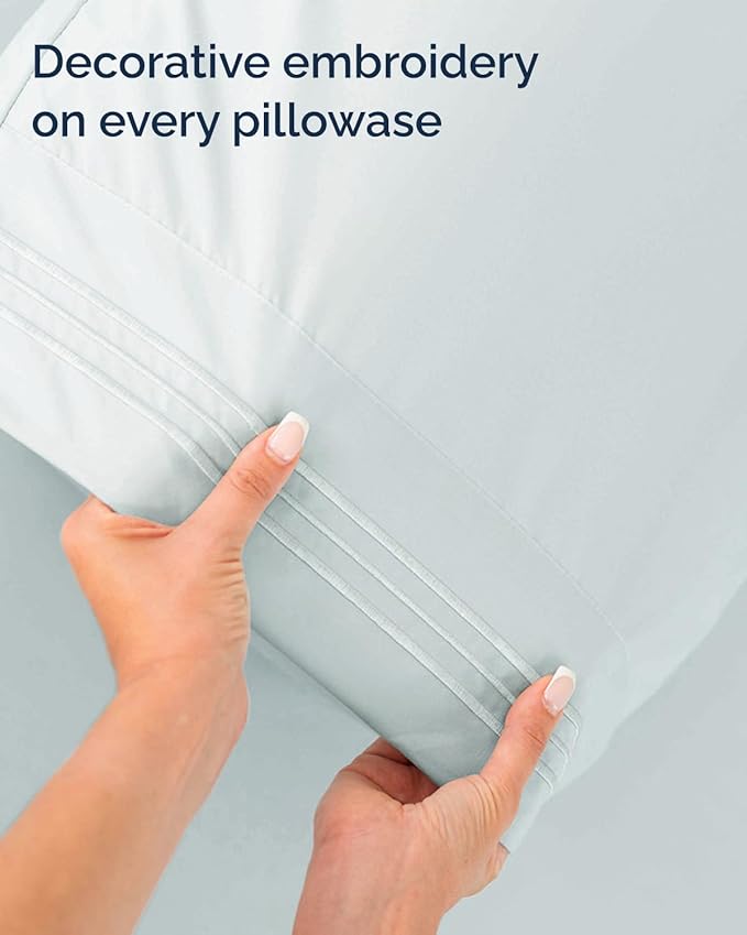 Twin XL Size 3 Piece Sheet Set - Comfy Breathable & Cooling Sheets - Hotel Luxury Bed Sheets for Women & Men - Deep Pockets, Easy-Fit, Soft and Wrinkle Free Sheets - Ice Blue Oeko-Tex Bed Sheet Set
