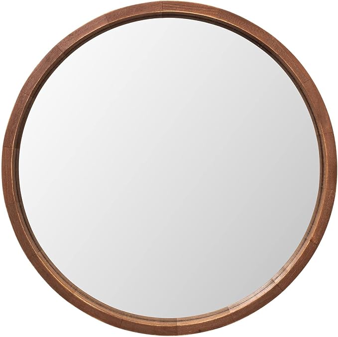 LYYYXGYP Round Wood Mirror 24 Inch Farmhouse Wall Mirror Wooden Framed Brown Circle Mirror for Bathroom