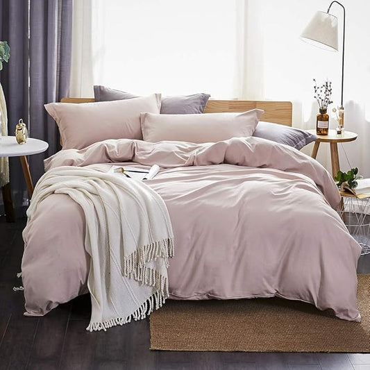Dreaming Wapiti Duvet Cover Twin,Washed Microfiber Pink Twin Size Duvet Cover Set,Solid Color - Soft and Breathable with Zipper Closure & Corner Ties (Pink Mocha, Twin)