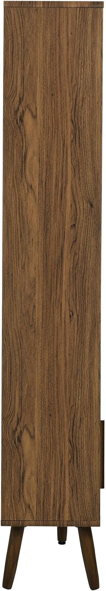 Modway Transmit 14 Shelf Bookcase with Sliding Doors in Walnut - 59 Inch Wood Mid-Century Modern Bookshelf - 4 Tier Wide Open Display Storage Cabinet for Living Room, Office, Hallway