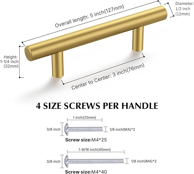 Haliwu 200 Pack Cabinet Handles Brass Gold Cabinet Pulls 3 Inch Hole Center Drawer Pulls Modern Bar Dresser Handles for Bathroom Kitchen Bedroom