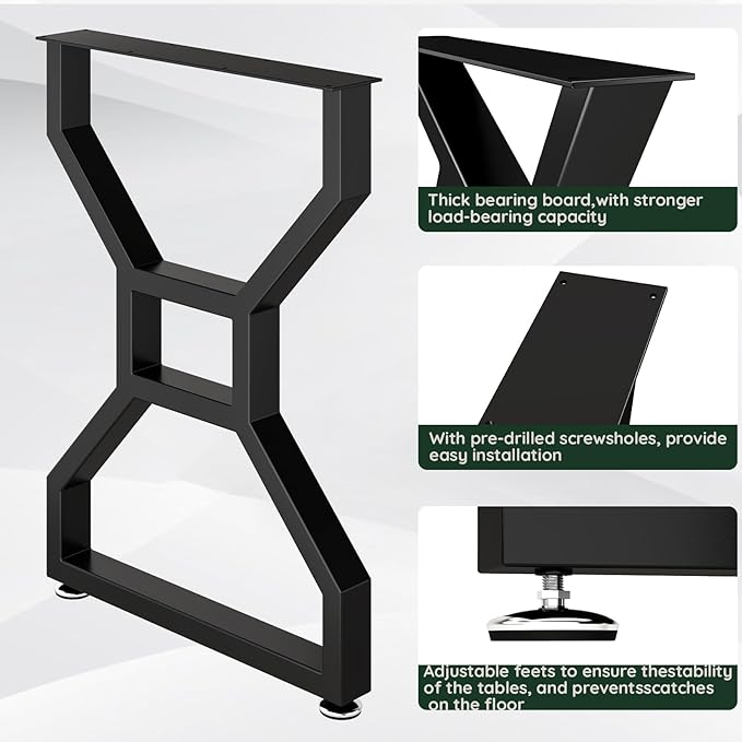 Metal Table Legs 28" H x 20" W Furniture Desk Bench Dining Table Legs with Adjustable Feet Gourd Shape Heavy Duty Desk Legs Set of 2 Black