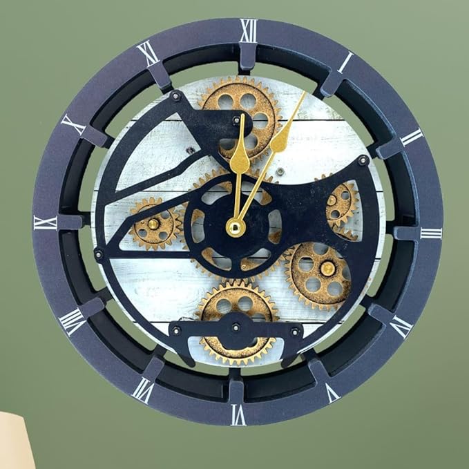 ImprovingLife The Gears Clock Desk Clock 10 inches with Real Moving Gears Convertible into Wall Clock (White Farmhouse)