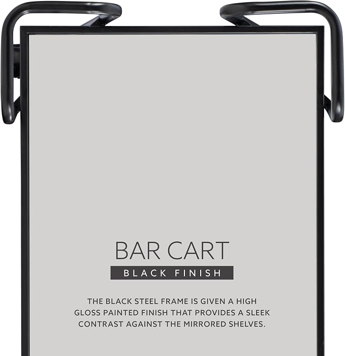 Linon Gina Black Mid Century Bar Cart with Mirrored Shelves