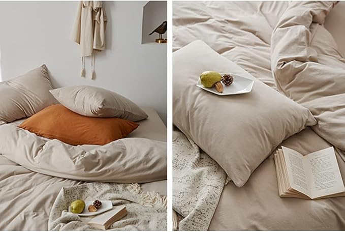 Omelas Beige Duvet Cover Full Size Khaki Birch Apricot Modern Minimalist Style Color Bedding Sets 3 Pieces Soft Lightweight Microfiber Comforter with Zipper Closure for Women Men WJL-OMUS-SJT-BE-Full
