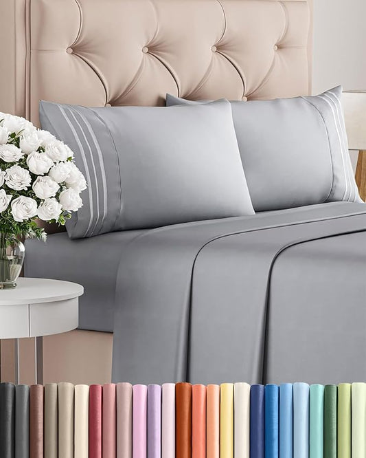 Cal King Size 4 Piece Sheet Set - Comfy Breathable & Cooling Sheets - Hotel Luxury Bed Sheets for Women & Men - Deep Pockets, Easy-Fit, Soft & Wrinkle Free Sheets - Steel Blue Oeko-Tex Bed Sheet Set