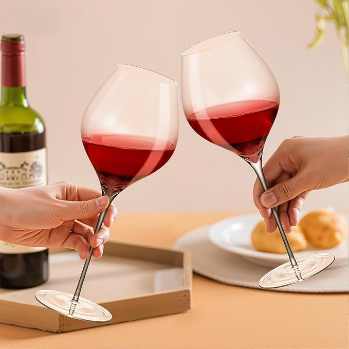 KAMMAK Wine Glasses Set of 2, 20.29 oz Hand Blown Crystal Bordeaux Wine Glasses, Thin Rim & Long Stem, Perfect for Red & White, Daily Use, Wedding or Birthday Gift with Gift Box, Wuji