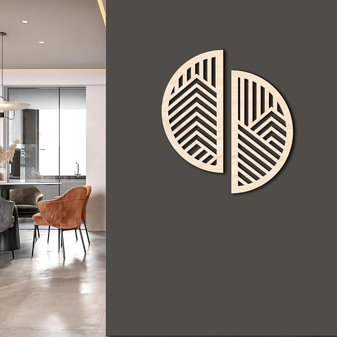 Hollow Round Wood Art Wall Decor, Modern Vintage Wooden Round Wall Sculptures, Half Round Wall Decor Hanging Abstract Panel 3D Geometric Wood Wall Art Decor for Home Office Living Room Bedroom (Beige)