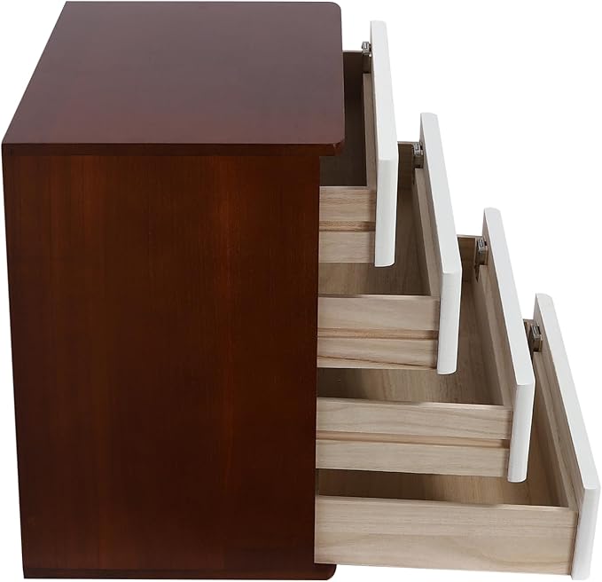 Wooden Desk Organizer with Drawers & Lock Desktop Storage Cabinet Tabletop Organizing Unit for Home Office Supplies File Stationery Jewelry (Dark Brown, 4 Tiers)