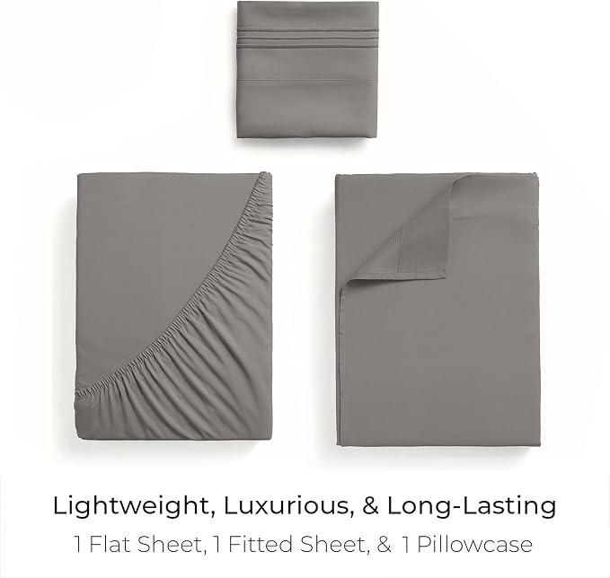 Mellanni Twin Sheets Set - 3 PC Iconic Collection Bedding - Hotel Luxury, Extra Soft, Cooling Bed Sheets - Wrinkle, Fade, Stain Resistant (Twin, Taupe)