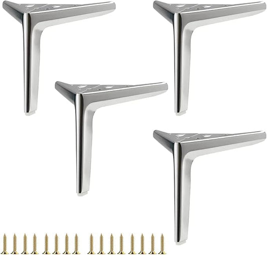 7 inch/18cm Shiny Silver Metal Furniture Legs Set of 4, Easy Screw-in Installation, Suitable for Sofas, Dresser, Cabinets & More