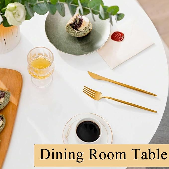 Round Dining Table, 27.6" Small Tulip Kitchen Round Dinner Table for 1-2 People with Metal Pedestal Base and MDF Tables Top Mid-Century Tables for Dining Room, Cafe, Kitchen, White