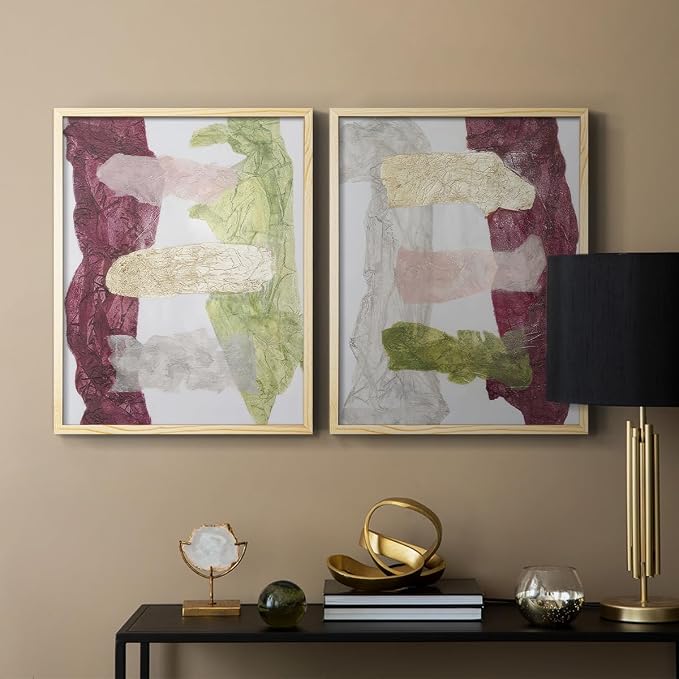 Renditions Gallery Set of 2 Peel & Stick Framed Prints, Abstract Wall Art, Mix Color Dyed Textures Wall Decor, Re-Stickable - Ready to Hang - 8"x10" - NATURAL WOOD Frame LT588