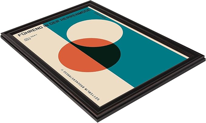 LZMXWX Vintage FüHrend In Der Herrenmode German Text Poster Geometric Orange Circle Canvas Wall Art Bauhaus 1923 Exhibition Prints For Home Bedroom Dorm Wall Decor 16x24in Black Framed Raised