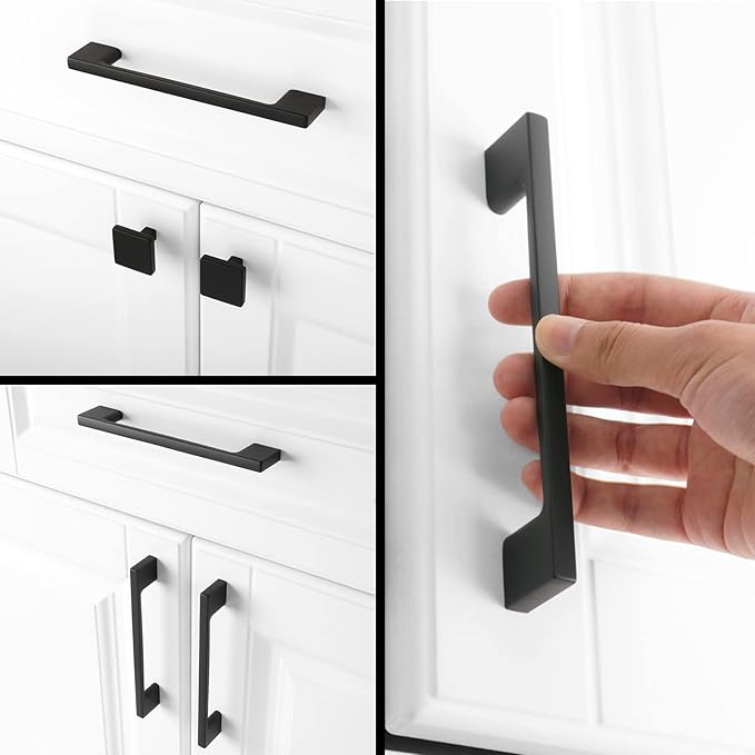 KOOFIZO Wide Foot Cabinet Bar Pull - Black Modern Solid Handle, 5 Inch/128mm Screw Spacing, 10-Pack for Kitchen Cupboard Door, Bedroom Dresser Drawer, Bathroom Wardrobe Hardware