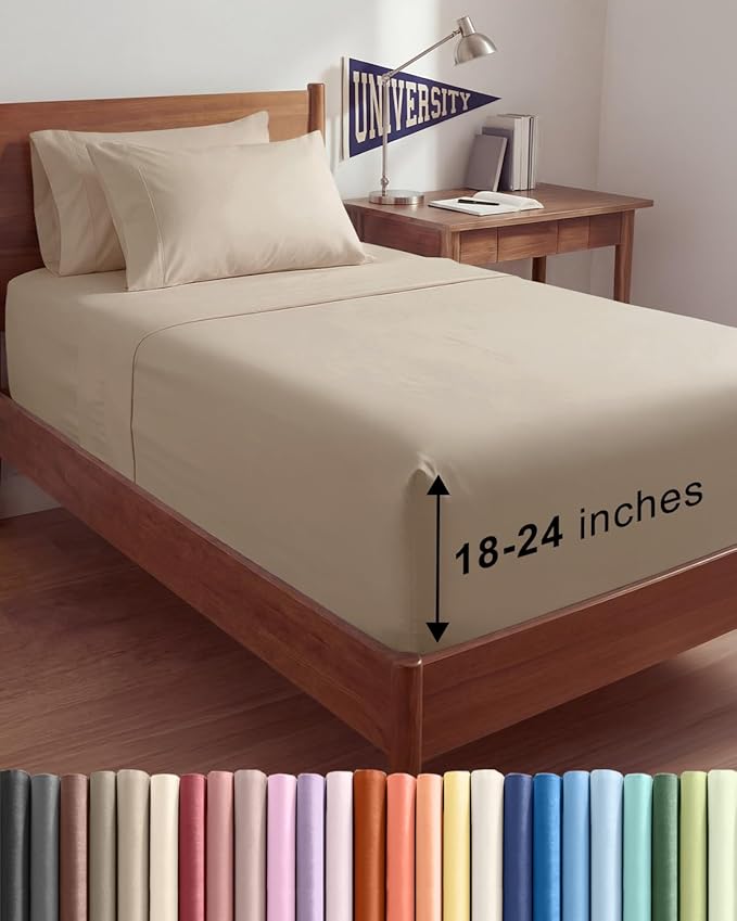 Extra Deep Twin XL Sheet Set - 4 Piece College Dorm Bed Sheets Set with Extra Deep Pockets - Ultra-Soft, Comfy & Breathable Bedding for Women, Men, Kids & Teens - Wrinkle Free & Fade Resistant - Cream
