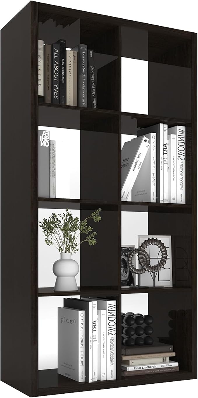 Endearing Limons【2026 Wooden Thick Border 8 Cube Shelf Storage Organizer with Anti-Tipping Kits + Reversible Open Back Bookcase (11 x 11 Unit Cell Chocolate)