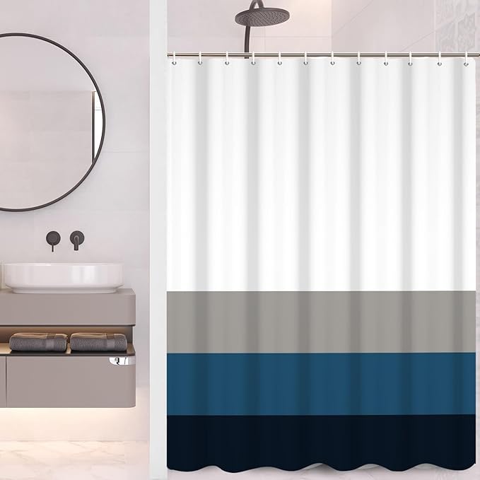 Stripes Fabric Bathroom Shower Curtain Modern Aesthetics Minimalist Shower Curtain with Hooks Polyester Waterproof Blue Grey Abstract Lines Pattern Shower Curtain Decor, 65x72 Inch