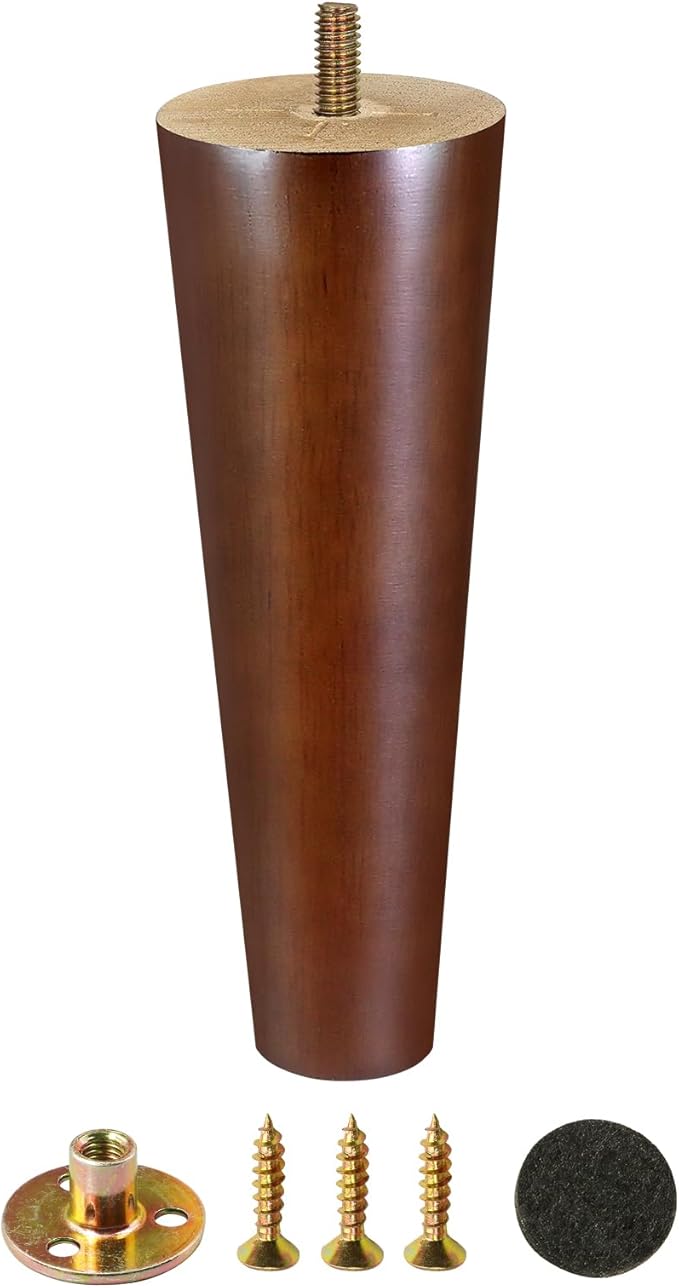FoDau770 Brown Rubber Wood Furniture Legs 8 Inches, 5/16" UNC Straight Tapered Wood Feet Mid Century Sofa Legs, Wooden Furniture Feet Replacement Parts for Cabinet Couch Dresser Chair Ottoman Table