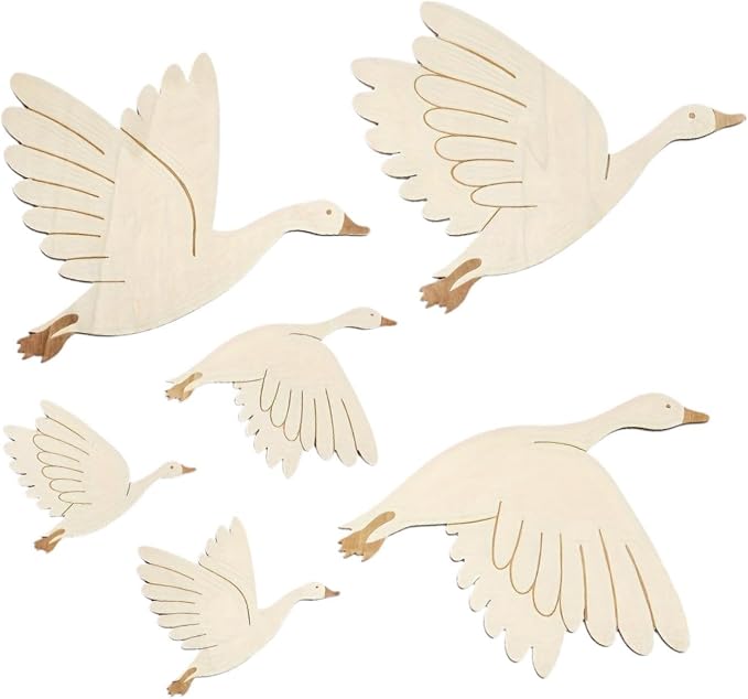 6Pcs Wooden Bird Wall Art, Folk Art, Wall Hanging Crafts, Modern Ornament Flying Bird for Bedroom Home Farmhouse Kitchen