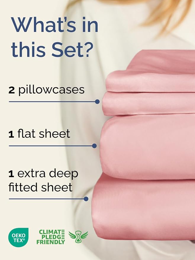 Extra Deep Twin Sheet Set - 4 Piece Breathable and Cooling Sheets - Hotel Luxury Bedding for Women, Men, Kids & Teens - Easy Secure Fit - Soft, Wrinkle Free and Comfy - Extra Deep Pockets - Baby Pink