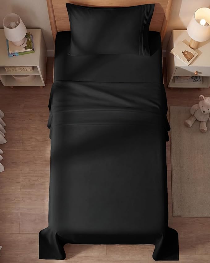 Twin Size 3 Piece Sheet Set - Comfy Breathable & Cooling Sheets - Hotel Luxury Bed Sheets for Women & Men - Deep Pockets, Easy-Fit, Extra Soft and Wrinkle Free Sheets - Black Oeko-Tex Bed Sheet Set