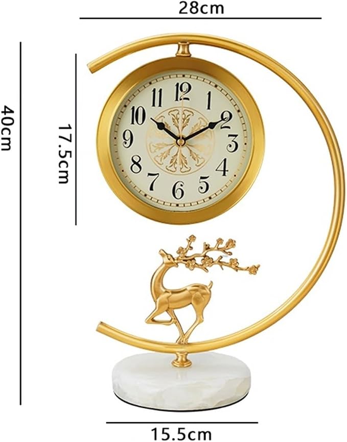 Desk Clock Vintage Desk Clock with 7 Inch Dial Brass Desk Clock Table Clock Decoration for Home Living Room Bedroom Shelf Desktop Clocks (Bla