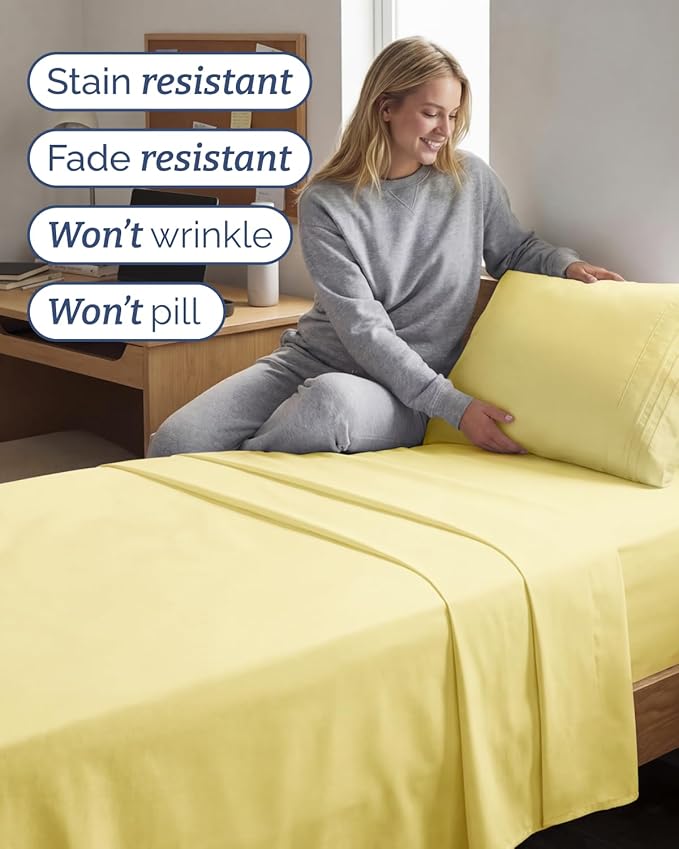 Twin XL Size 3 Piece Sheet Set - Comfy Breathable & Cooling Sheets - Hotel Luxury Bed Sheets for Women & Men - Deep Pockets, Easy-Fit, Extra Soft & Wrinkle Free Sheets - Yellow Oeko-Tex Bed Sheet Set