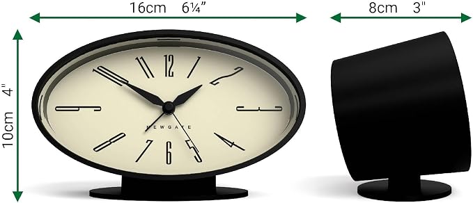 NEWGATE® Ronnie Alarm Clock | Oval Retro Design | Black Soft Rubberised Finish | Ideal for Bedside, Desk or Shelf | Modern, Retro mid-Century Bedroom & Office Accessory