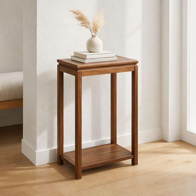 Mid-Century Solid Wood Plant Stand, 2-Tier Tall Narrow Plant Holder Display Table, Corner Small Side Table by Sofa Couch (19.7" L x 11.8" W x 31.5" H)