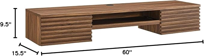 Modway Render Mid-Century Modern, Wall Mount Office Desk, Walnut